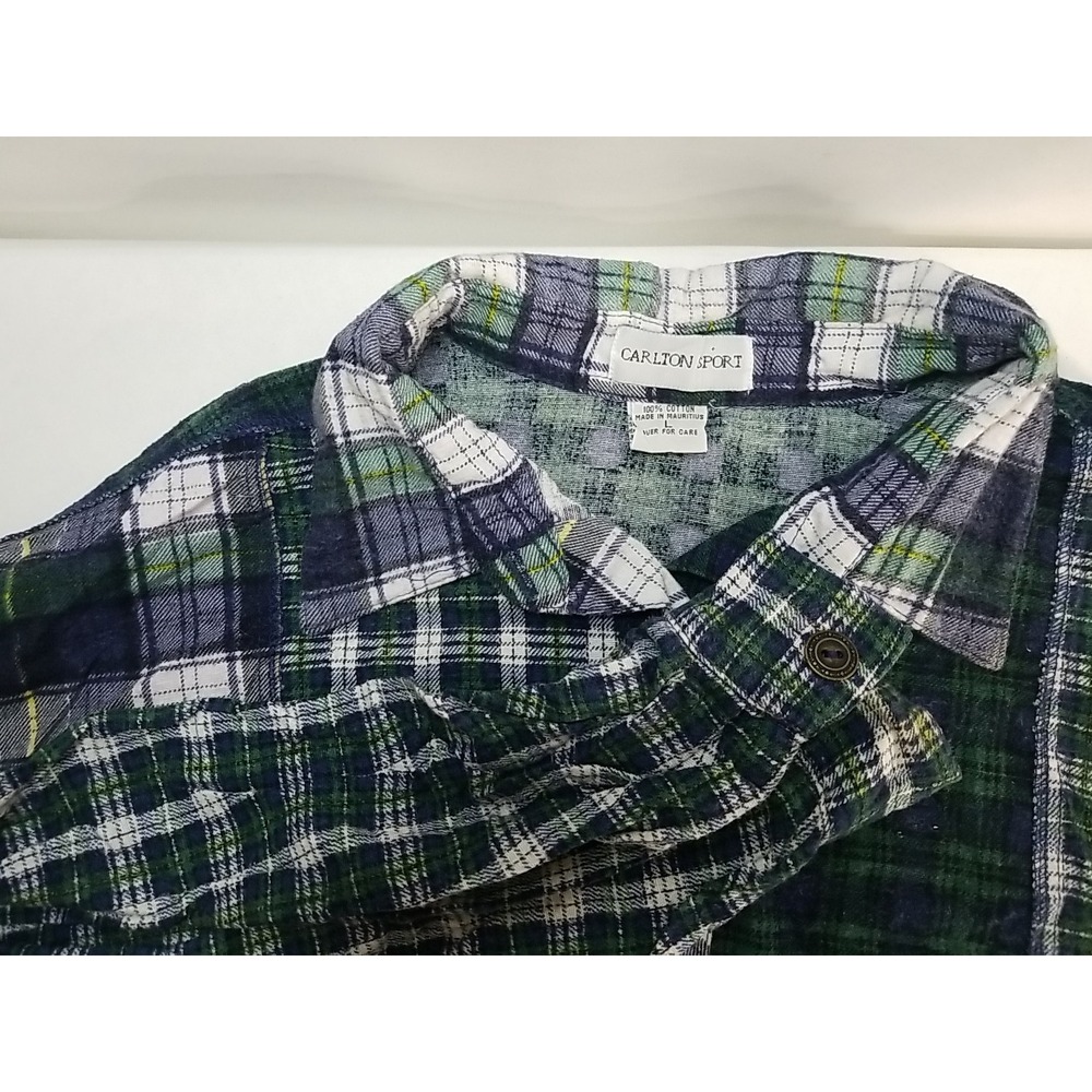 Carlton Sport Womens Green Plaid Flannel Button Up Long Sleeve Shirt Large